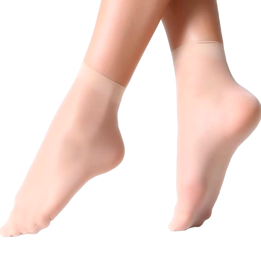 MANZI 12 Pairs Nude Nylon Socks for Women Ankle High Transparent Pantyhose Socks